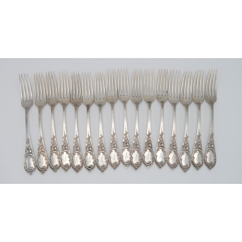 2416 - A PART SUITE OF GERMAN SILVER CUTLERY800 standard, comprising 16 forks, 21cm, 18 side forks, 18cm, 1... 