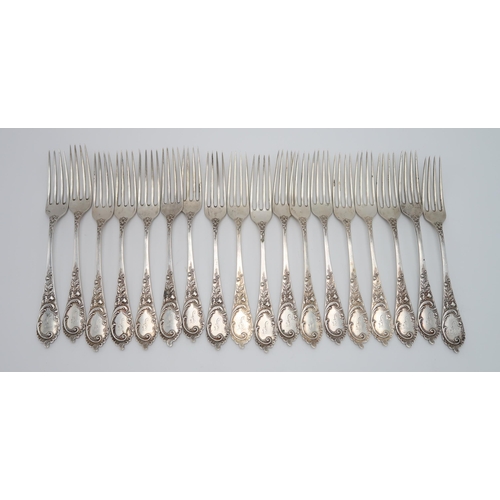 2416 - A PART SUITE OF GERMAN SILVER CUTLERY800 standard, comprising 16 forks, 21cm, 18 side forks, 18cm, 1... 