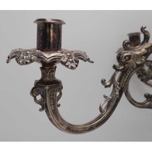 2420 - AN IMPRESSIVE SILVER-PLATED VICTORIAN FOUR BRANCH CANDELABRUM CENTREPIECEthe knopped baluster stem f... 