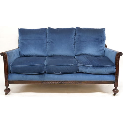 2007 - A LATE VICTORIAN THREE PIECE SUITE comprising three seater settee, 71cm high x 160cm wide x 77cm dee... 
