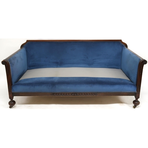 2007 - A LATE VICTORIAN THREE PIECE SUITE comprising three seater settee, 71cm high x 160cm wide x 77cm dee... 