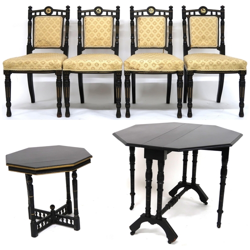 2008 - A SUITE OF VICTORIAN EBONISED AESTHETIC MOVEMENT FURNITURE comprising set of four parlour chairs wit... 
