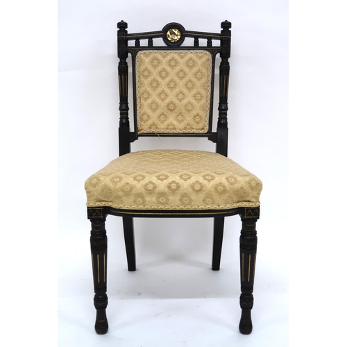 2008 - A SUITE OF VICTORIAN EBONISED AESTHETIC MOVEMENT FURNITURE comprising set of four parlour chairs wit... 