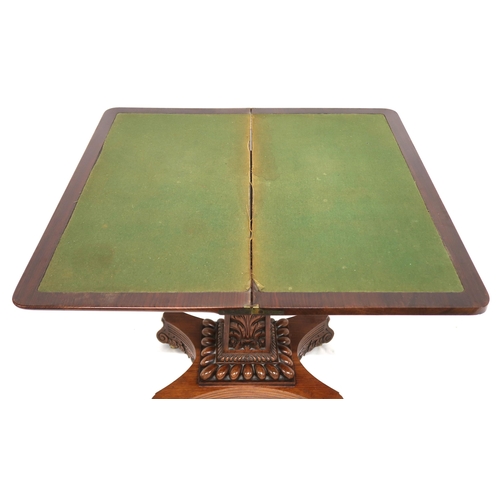 2011 - A 19TH CENTURY ANGLO-INDIAN ROSEWOOD WILLIAM IV STYLE FOLD OVER CARD TABLE rectangular top with roun... 