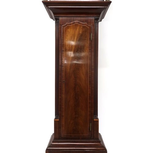 2028 - A 19TH CENTURY MAHOGANY CASED ROBERT KNOX, BEITH LONGCASE CLOCK with brass face, 47cm high x 34cm wi... 