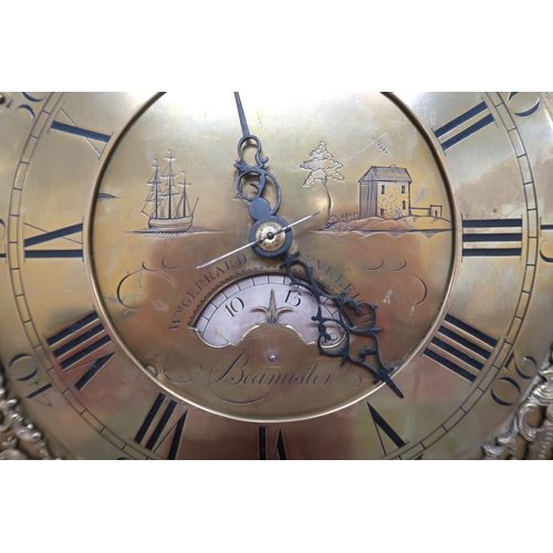 2029 - A GEORGIAN OAK CASED WM GERRARD EVELEIGH, BEAMISTER LONGCASE CLOCK with square brass face, 28cm high... 