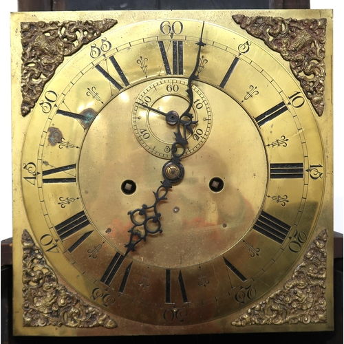 2033 - A 19TH CENTURY ORNATELY CARVED OAK CASED LONGCASE CLOCK with square brass face with brass ormolu mou... 