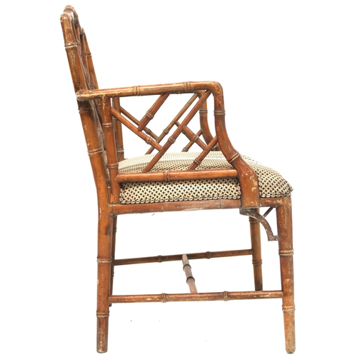 2036 - A 20TH CENTURY AFTER CHIPPENDALE CHINOISERIE STYLE FAUX BAMBOO ARMCHAIR with 