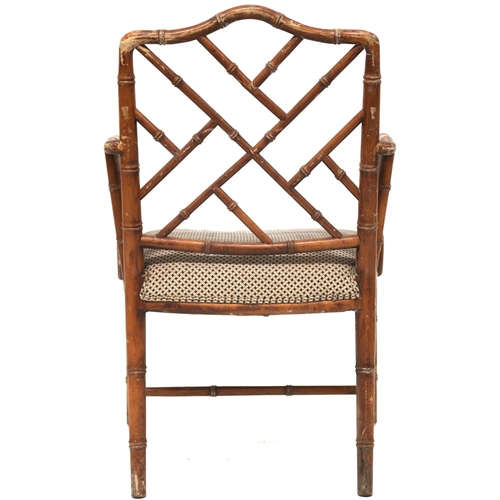 2036 - A 20TH CENTURY AFTER CHIPPENDALE CHINOISERIE STYLE FAUX BAMBOO ARMCHAIR with 