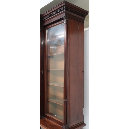2039 - A LARGE VICTORIAN MAHOGANY BREAKFRONT LIBRARY BOOKCASE with moulded dentil cornice over pair of cent... 