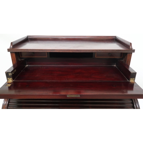 2054 - A VICTORIAN MAHOGANY ROLL TOP DESK with shaped galleried top over single fitted secretaire draw... 