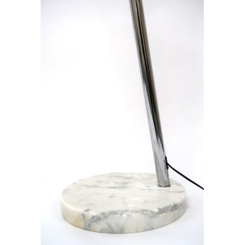 2105 - A 20TH CENTURY INVICTA INTERIORS ARC FLOOR LAMP with white acrylic dome shade suspended from chromed... 