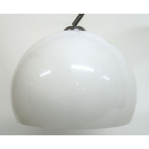 2105 - A 20TH CENTURY INVICTA INTERIORS ARC FLOOR LAMP with white acrylic dome shade suspended from chromed... 