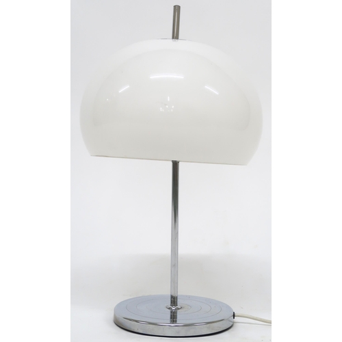 2112 - A 20TH CENTURY AFTER HARVEY GUZINNI TABLE LAMP with white acrylic shade on chromed upright and circu... 