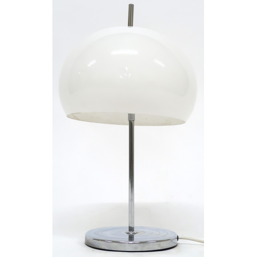 2112 - A 20TH CENTURY AFTER HARVEY GUZINNI TABLE LAMP with white acrylic shade on chromed upright and circu... 