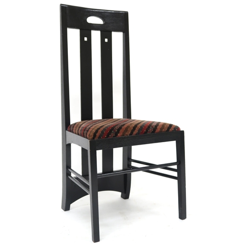 2114 - A PAIR OF 20TH CENTURY AFTER CHARLES RENNIE MACKINTOSH EBONISED CHAIRS with pierced slatted backs ov... 