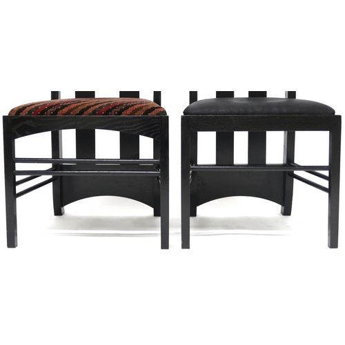 2115 - A LOT OF TWO 20TH CENTURY AFTER CHARLES RENNIE MACKINTOSH EBONISED CHAIRS the first with pierced ova... 