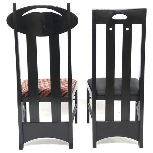 2115 - A LOT OF TWO 20TH CENTURY AFTER CHARLES RENNIE MACKINTOSH EBONISED CHAIRS the first with pierced ova... 