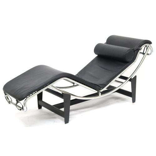 2116 - A 20TH CENTURY AFTER LE CORBUSIER TYPE LC4 CHAISE LONGUE with black vinyl head cushion and upholster... 