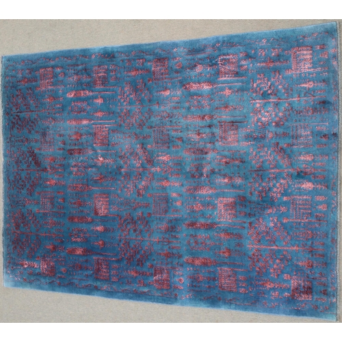 2131 - A BLUE GROUND SHIRAZ RUG with all-over mottled pink foliate patterned ground, 229cm long x 167cm wid... 