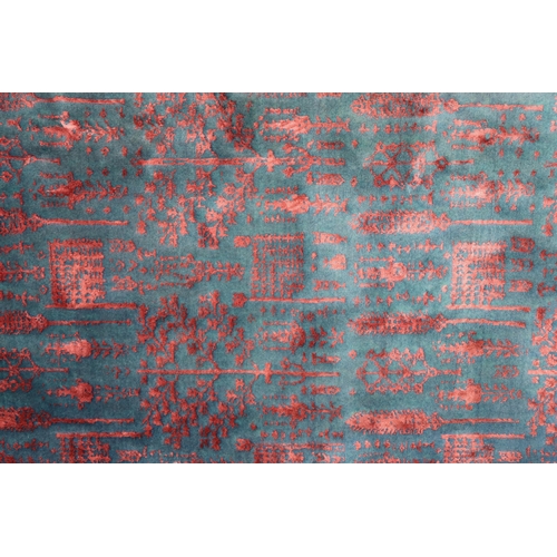 2131 - A BLUE GROUND SHIRAZ RUG with all-over mottled pink foliate patterned ground, 229cm long x 167cm wid... 