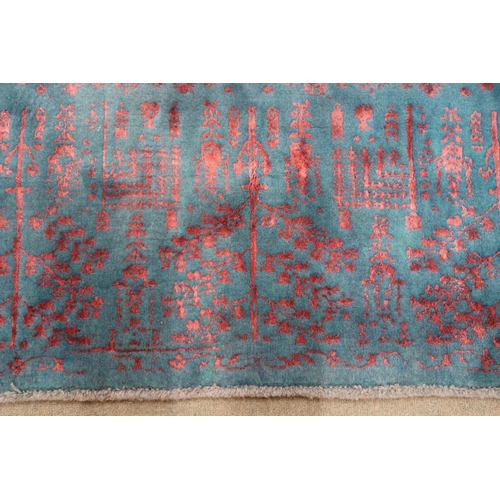 2131 - A BLUE GROUND SHIRAZ RUG with all-over mottled pink foliate patterned ground, 229cm long x 167cm wid... 