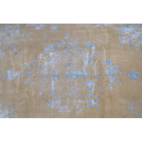 2136 - A BLUE AND CREAM GROUND SHIRAZ RUG with mottled tree of life design with mottled borders, 235cm long... 