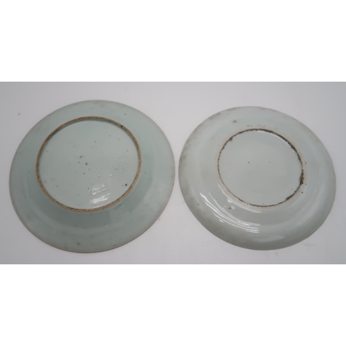 2303 - EIGHT CHINESE EXPORT PLATES AND A BOWLComprising;A shallow blue and white bowl, 24.5cm diameter,six ... 