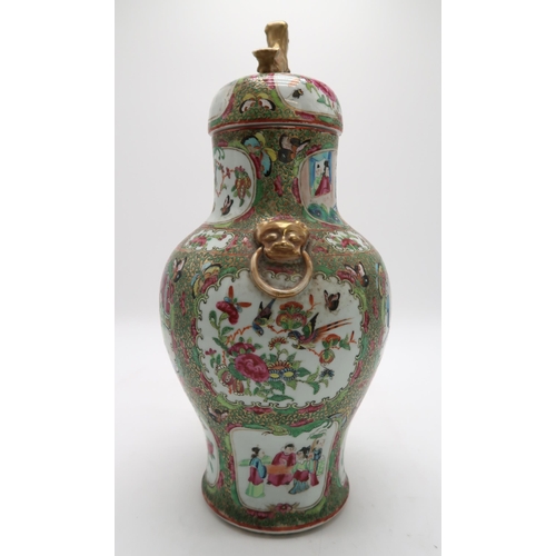 2306 - A CANTONESE BALUSTER VASE AND COVERPainted with panels of figures, birds, flowers and insects,divide... 