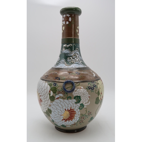 2312 - A JAPANESE BALUSTER VASE painted with chrysanthemum, Ho-o birds, crashing waves and clouds, with fix... 