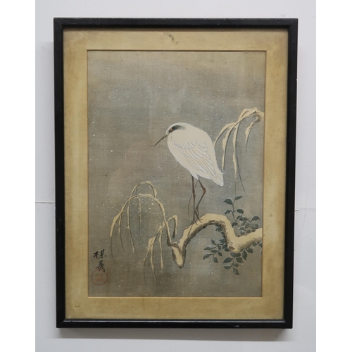 2313 - A SET OF SIX CHINESE PAINTINGS each with insects, flowers and a heron, watercolour on silk, 26 x 19c... 