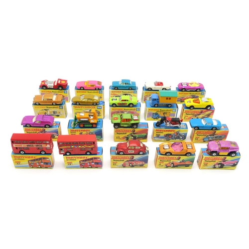 2615 - A COLLECTION OF BOXED LESNEY MATCHBOX SUPERFAST MODEL VEHICLESComprising 19 Road Dragster, 20 Lambor... 