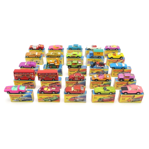 2615 - A COLLECTION OF BOXED LESNEY MATCHBOX SUPERFAST MODEL VEHICLESComprising 19 Road Dragster, 20 Lambor... 