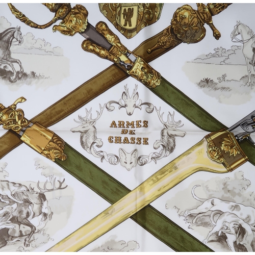 2616 - HERMES; A SILK SCARF 'Armes de Chasse' designed by Phillipe Ledoux, 1970, with original box and ribb... 