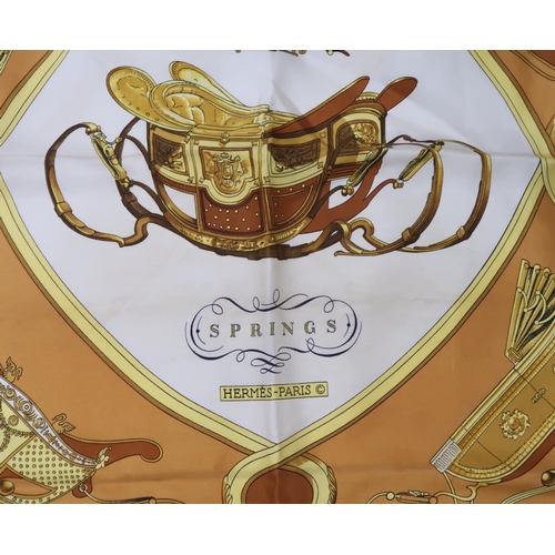 2617 - HERMES; A SILK SCARF'Springs', designed by Phillipe Ledoux, with original box, approx 88 x 90cm, ano... 