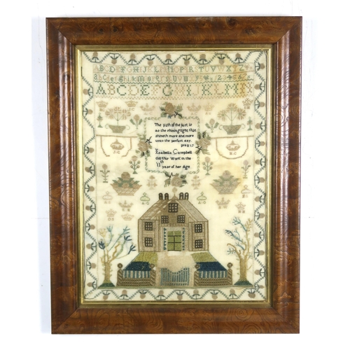 2623 - AN EARLY-19th CENTURY NEEDLEWORK SAMPLERWith a depiction of a country house part-worked in chenille,... 