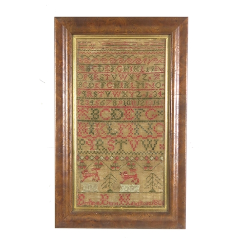 2623 - AN EARLY-19th CENTURY NEEDLEWORK SAMPLERWith a depiction of a country house part-worked in chenille,... 