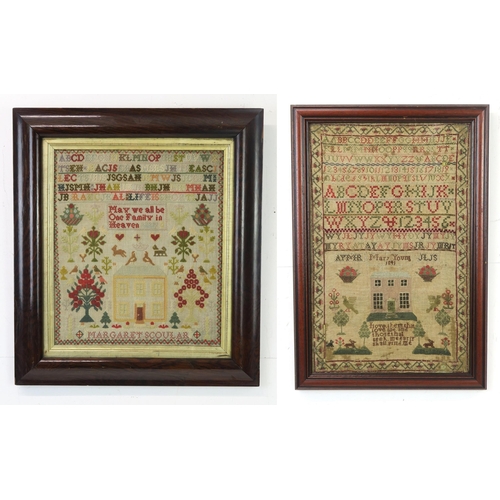 2624A - TWO VICTORIAN NEEDLEWORK SAMPLERSOne by Mary Young, dated 1841, featuring a depiction of a country h... 