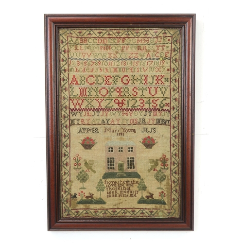 2624A - TWO VICTORIAN NEEDLEWORK SAMPLERSOne by Mary Young, dated 1841, featuring a depiction of a country h... 