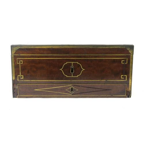 2626 - A VICTORIAN BRASS-BOUND MAHOGANY STRONG BOXHaving flush handles to sides, the lower portion accommod... 