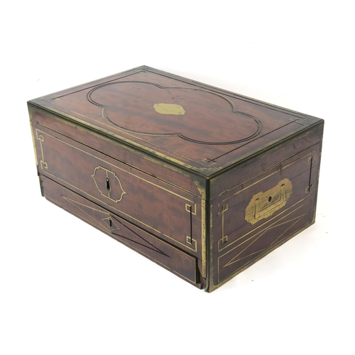 2626 - A VICTORIAN BRASS-BOUND MAHOGANY STRONG BOXHaving flush handles to sides, the lower portion accommod... 