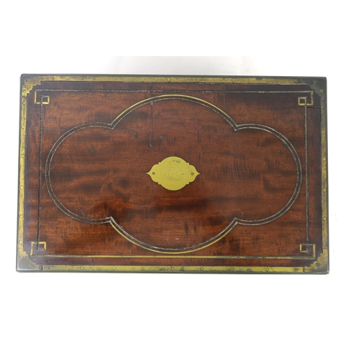 2626 - A VICTORIAN BRASS-BOUND MAHOGANY STRONG BOXHaving flush handles to sides, the lower portion accommod... 