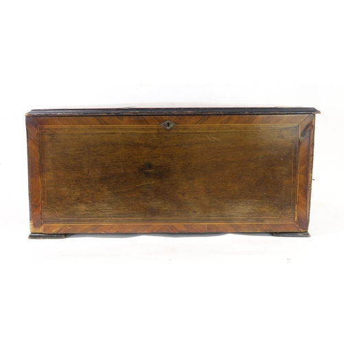 2627 - A 19th CENTURY CONTINENTAL CYLINDER MUSIC BOXThe hinged lid crossbanded in rosewood and with floral ... 