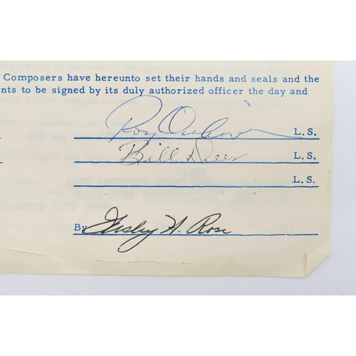 2630A - ROY ORBISON: A SIGNED RECORD CONTRACTDated February 20th 1967, between Roy Orbison and Bill Dees and... 