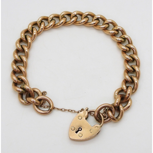 2703 - A ROSE GOLD CURB CHAIN BRACELETeach link stamped 9c, the clasp further stamped with the makers mark ... 