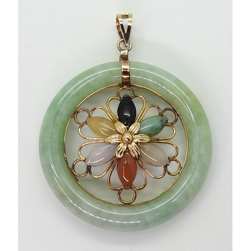 2721 - A MIXED HARDSTONE FLOWER PENDANTmounted in 14k gold further stamped 585, diameter of the pendant 4.5... 