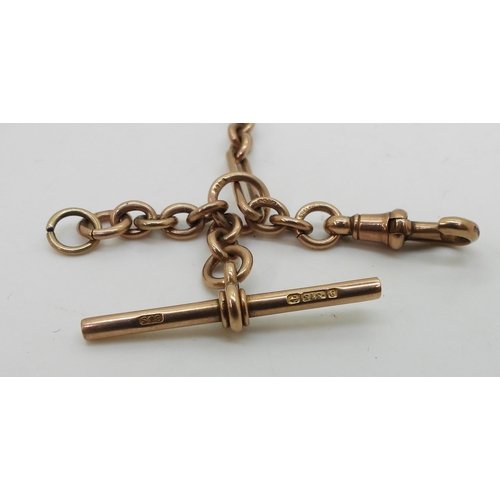 2738 - A 9CT ROSE GOLD FOB CHAINstamped to every link 9 .375,  Birmingham hallmarks for 1924, length 37.5cm... 