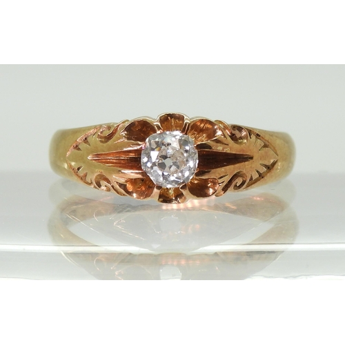 2763 - A SOLITAIRE RINGset with an estimated approx 0.39ct old cut diamond in a classic gypsy scroll mount.... 