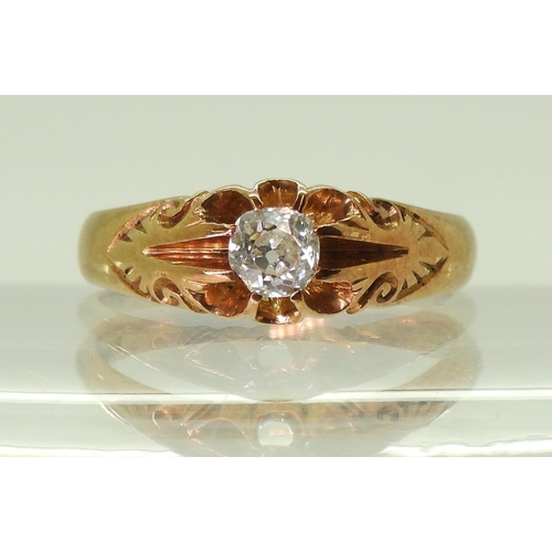 2763 - A SOLITAIRE RINGset with an estimated approx 0.39ct old cut diamond in a classic gypsy scroll mount.... 