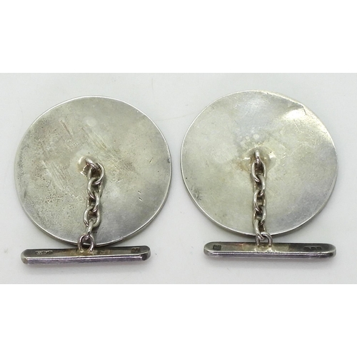 2775 - NORMAN GRANT CUFFLINKSfrom the 'Honesty collection' mounted in silver and enamelled in pink and purp... 